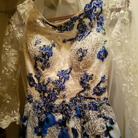 Lara Designs White and Blue Floral Dress jovani - Picture 4 of 5