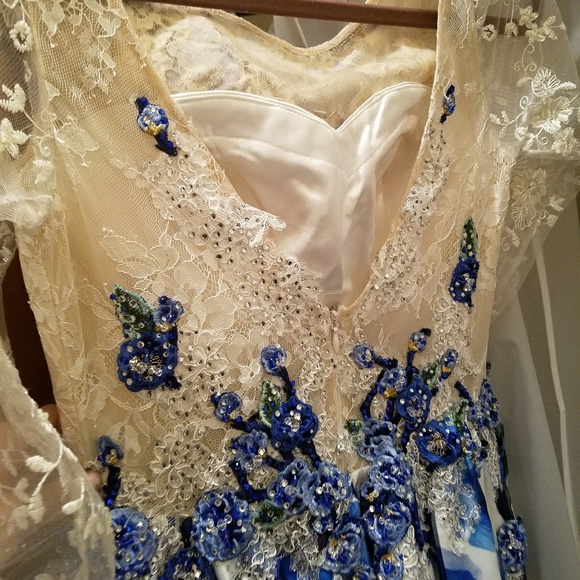 Lara Designs White and Blue Floral Dress jovani - Picture 5 of 5