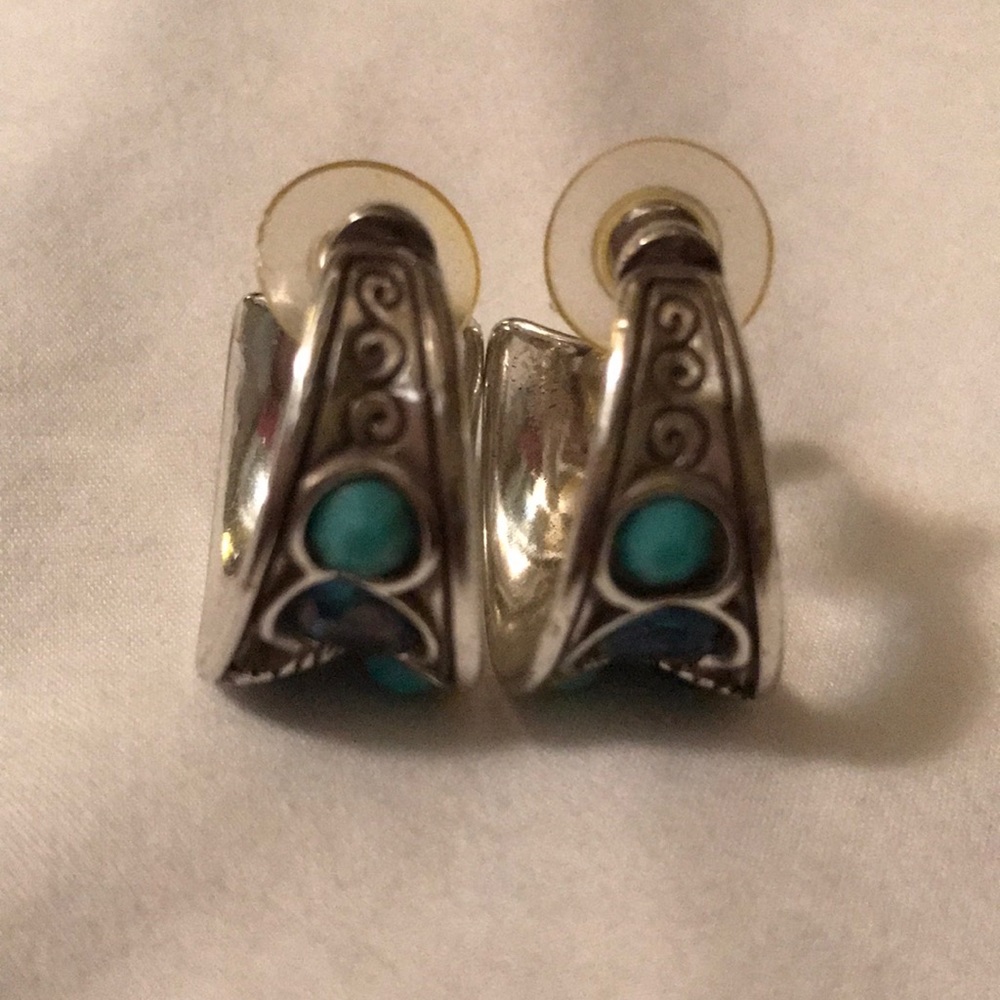 Turquoise and blue stone silver earrings