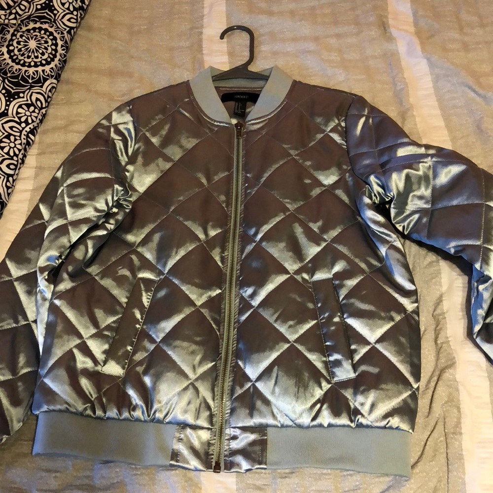 Satin blue bomber jacket