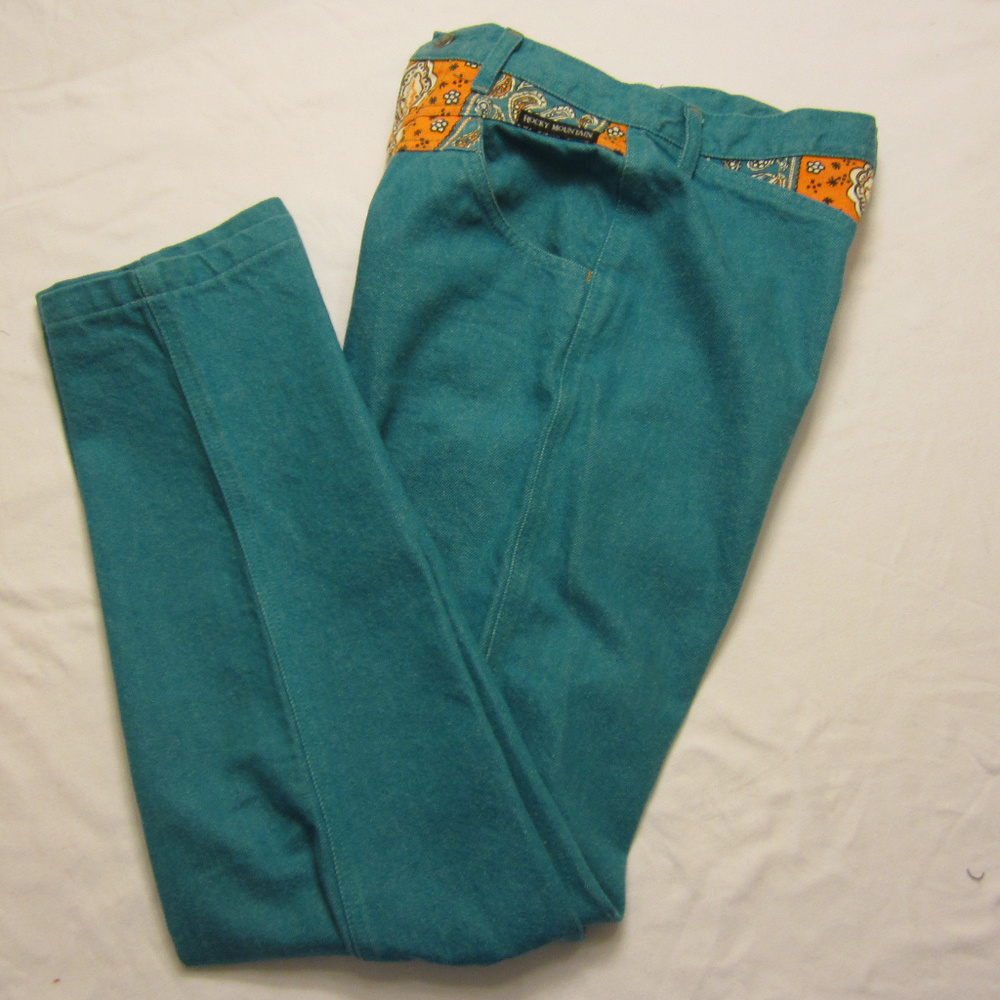 Rocky Mountain Teal Skinny Jeans 7/8 Orange Detail