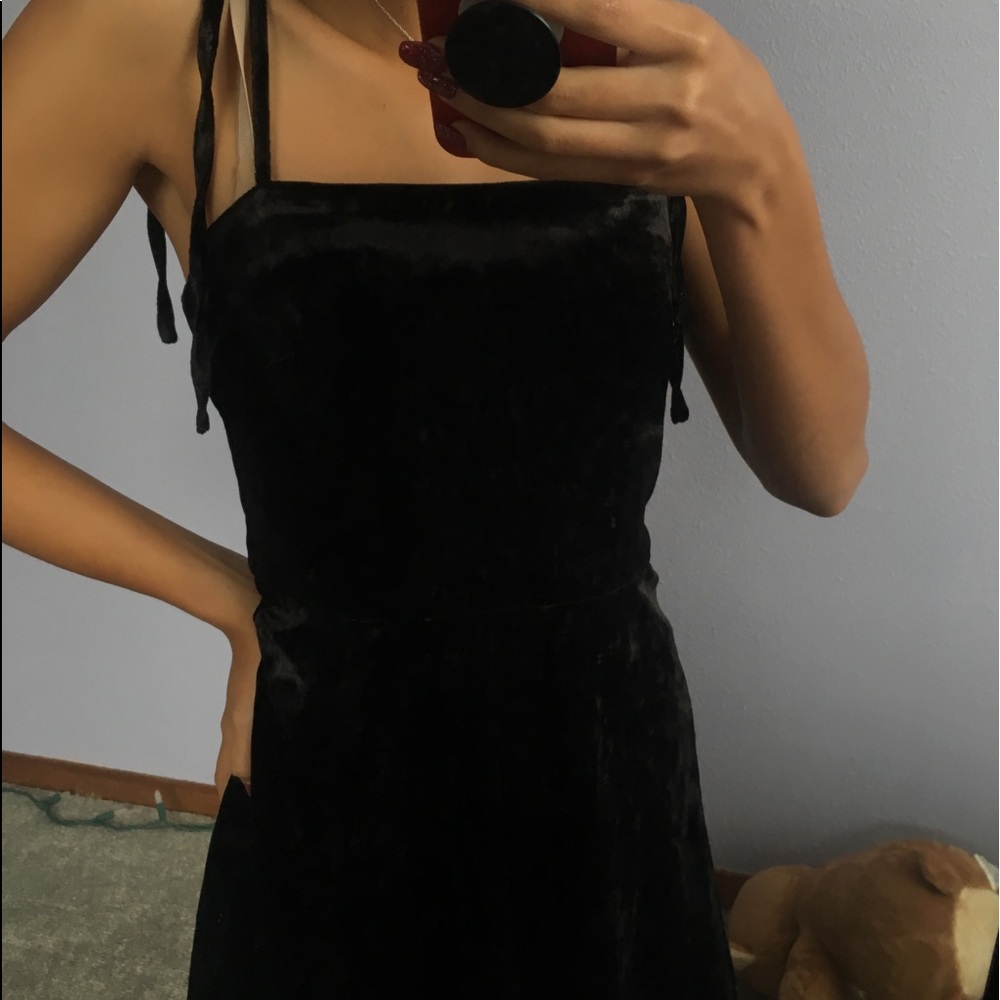 Crushed Black Velvet Cami Dress