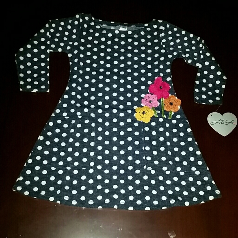Love U Lots NWT Dark Blue Polka Dot Dress