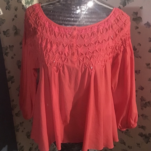 Free People Tops - HP✨✨Free People salmon cotton blouse
