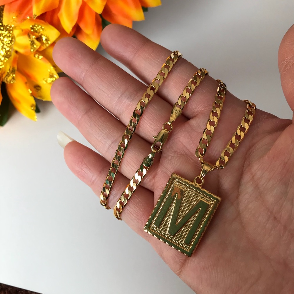 “M” 18k Yellow Gold Filled Unisex Initial Necklace