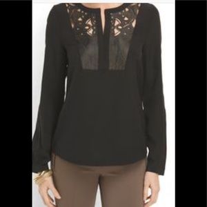 Black Silk And Leather Top with Abstract Print