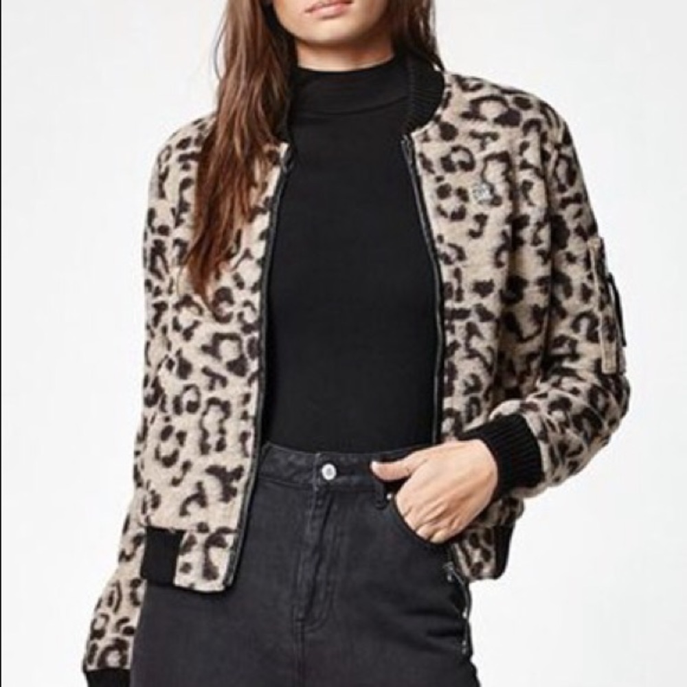 Obey Karina Leopard Print Bomber Jacket