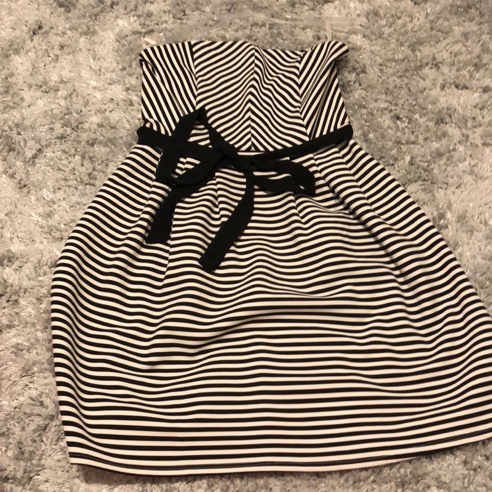 strapless striped mini dress