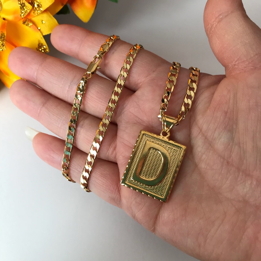 “D” 18k Yellow Gold Filled Unisex Initial Necklace