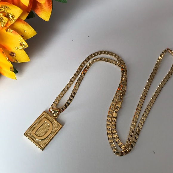 “D” 18k Yellow Gold Filled Unisex Initial Necklace - Picture 2 of 5