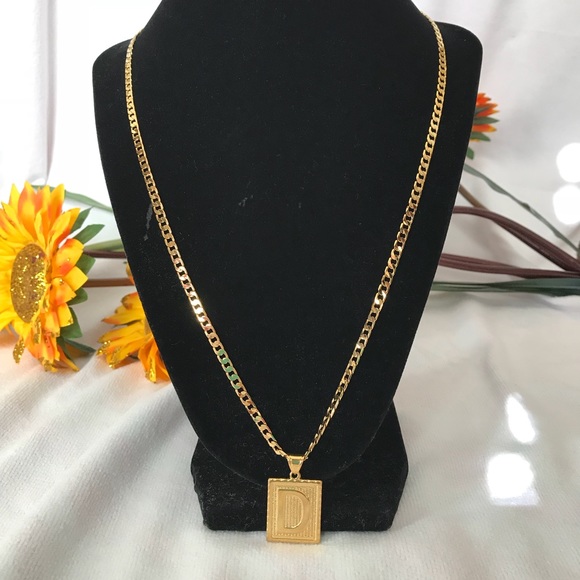 “D” 18k Yellow Gold Filled Unisex Initial Necklace - Picture 3 of 5