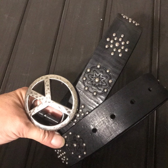 Brighton Accessories - PEACE SIGN BRIGHTON BLACK LEATHER BELT