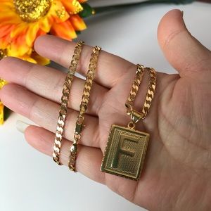 “F” 18k Yellow Gold Filled Unisex Initial Necklace
