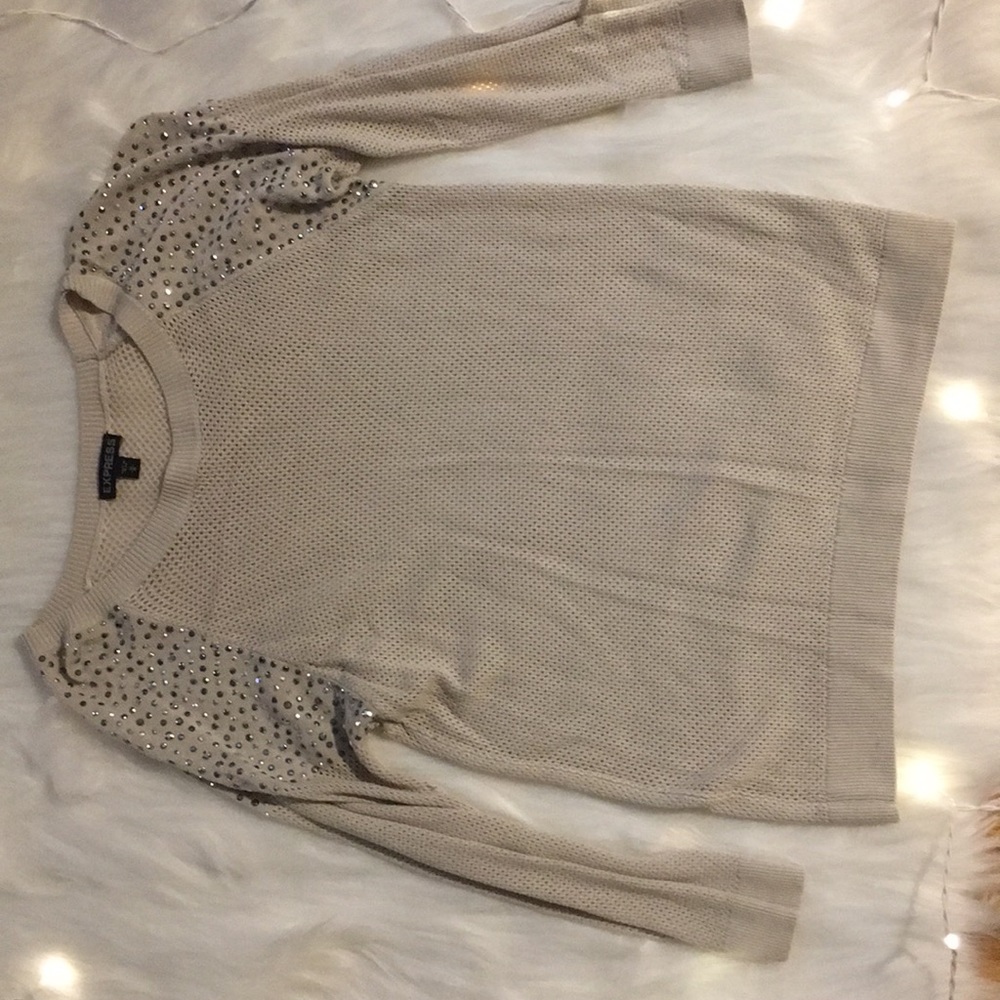 Tan embellished shoulder Express sweater