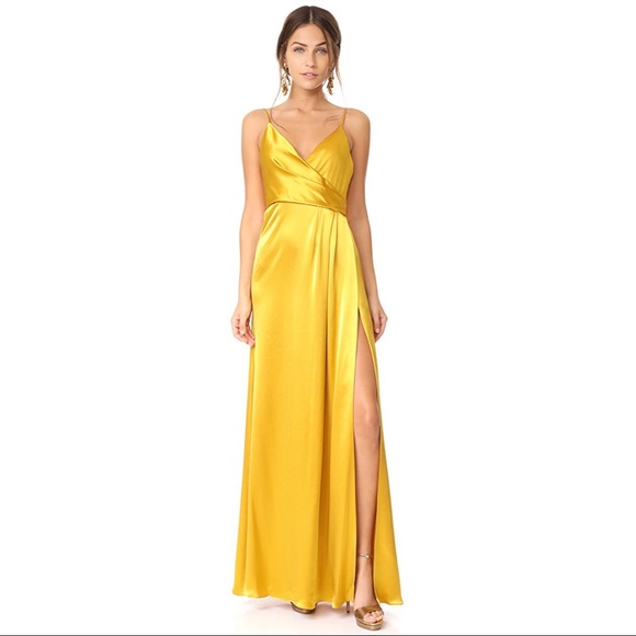 gold satin wrap dress