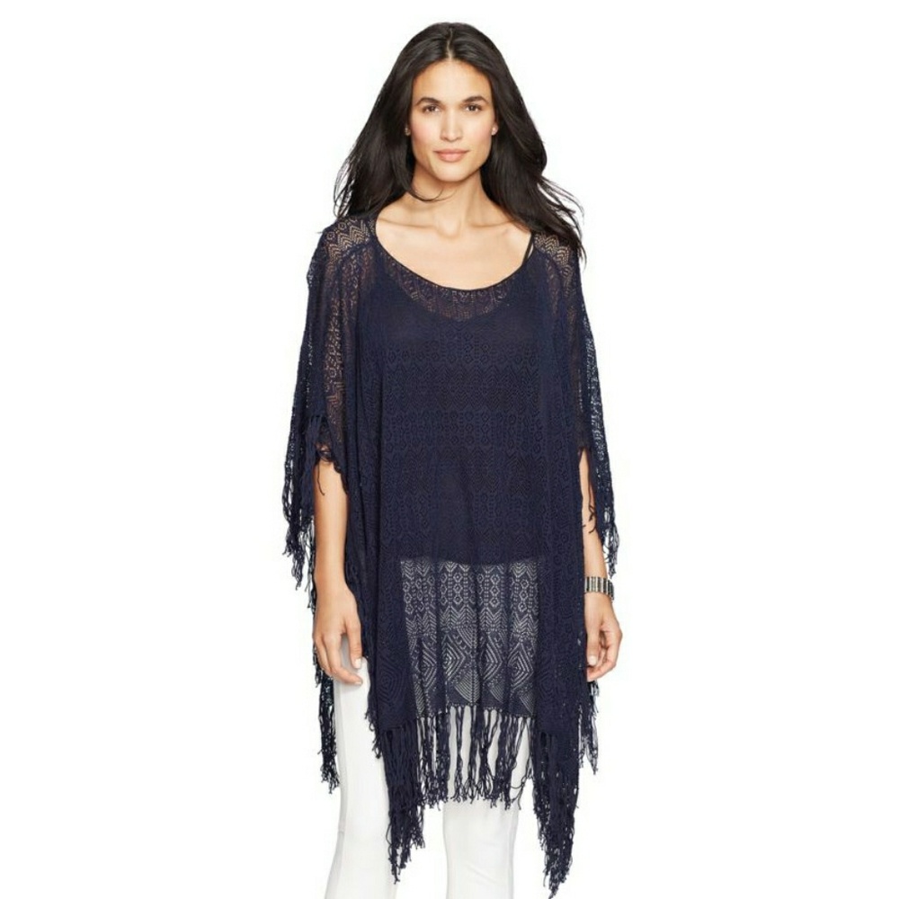 Lauren Ralph Lauren Fringed Pointelle Knit Poncho - Picture 4 of 7