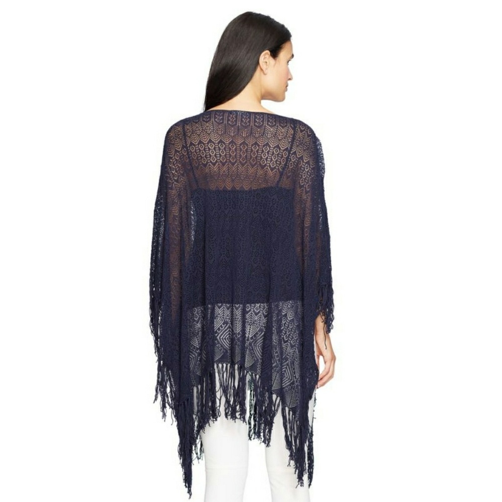 Lauren Ralph Lauren Fringed Pointelle Knit Poncho - Picture 5 of 7