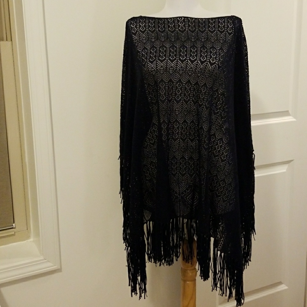 Lauren Ralph Lauren Fringed Pointelle Knit Poncho - Picture 6 of 7