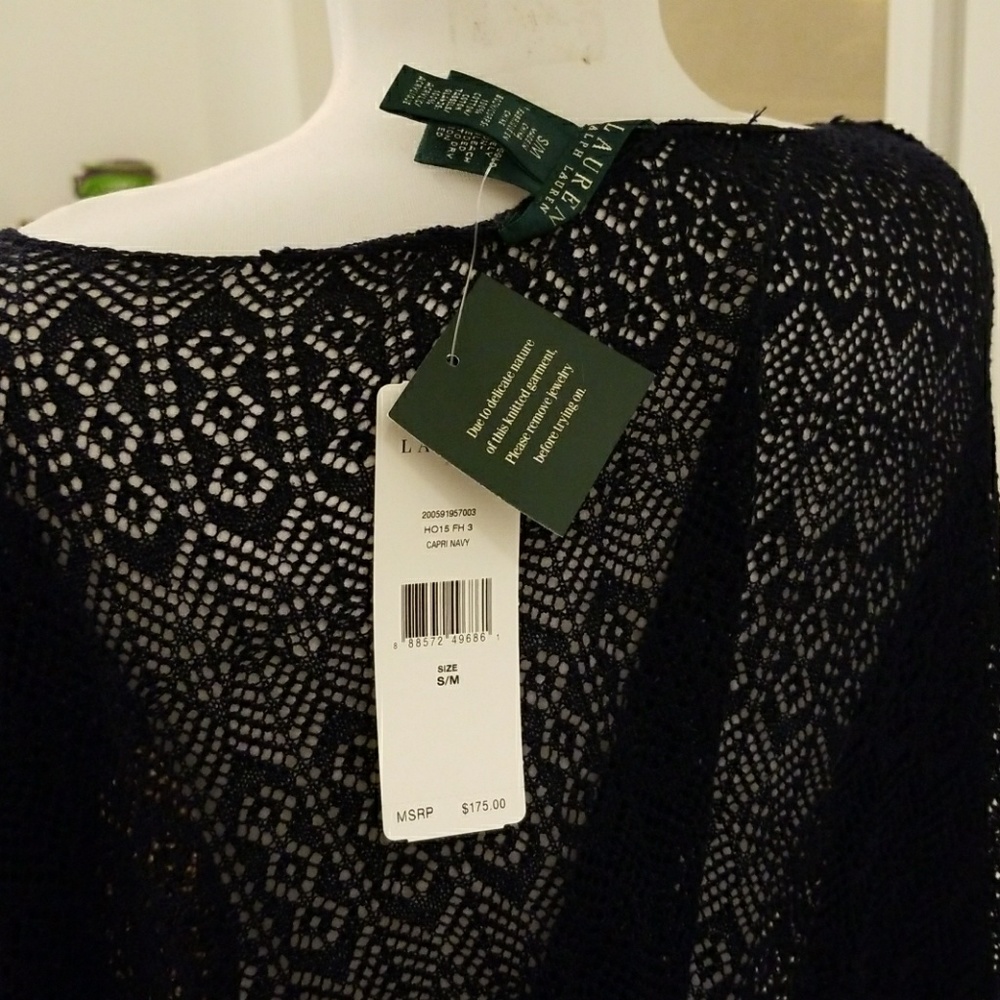 Lauren Ralph Lauren Fringed Pointelle Knit Poncho - Picture 7 of 7