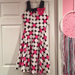 Girls hot pink white and black polka dot dress