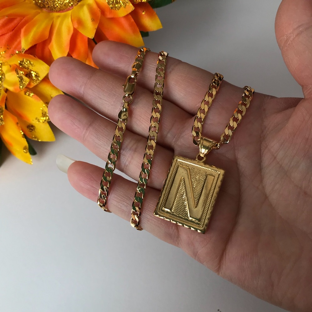 “N” 18k Yellow Gold Filled Unisex Initial Necklace