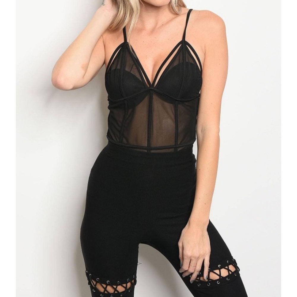 Sleeveless Sheer V-neck BodySuit