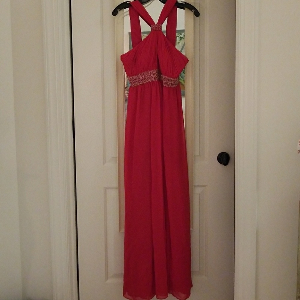 Red Floor Length Formal Dress with Beading