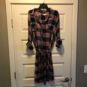 Plaid Shirt Dress with Tie Waist