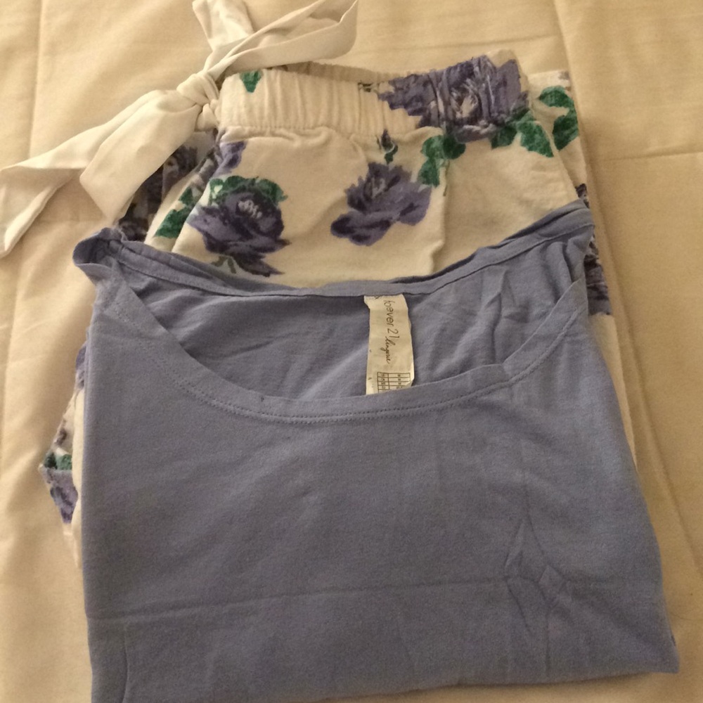 Blue and white floral PJ set