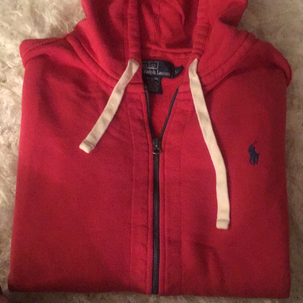 Red zipper down Polo hoodie