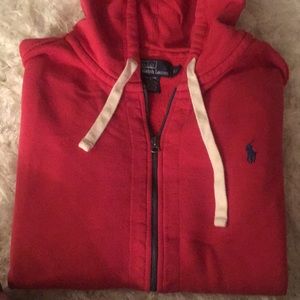 Red zipper down Polo hoodie