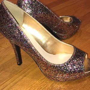 Glitter Open Toe Pumps