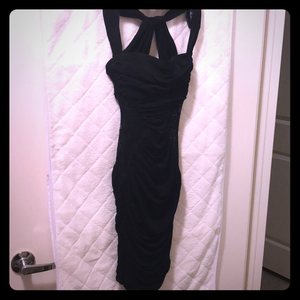 Bebe little black dress with side lace cut outs