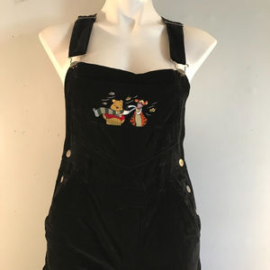 Black Winnie The Pooh Velour Overalls