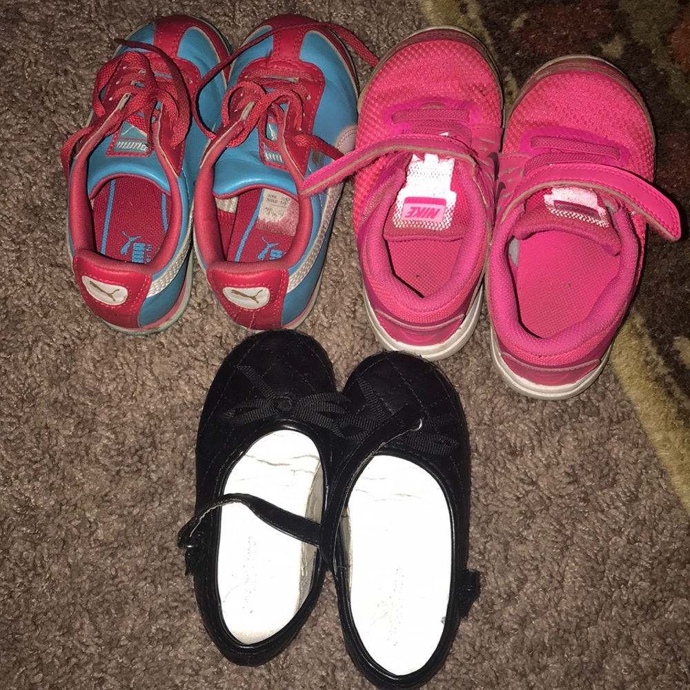 Lot of 3 gently used toddler girl shoes