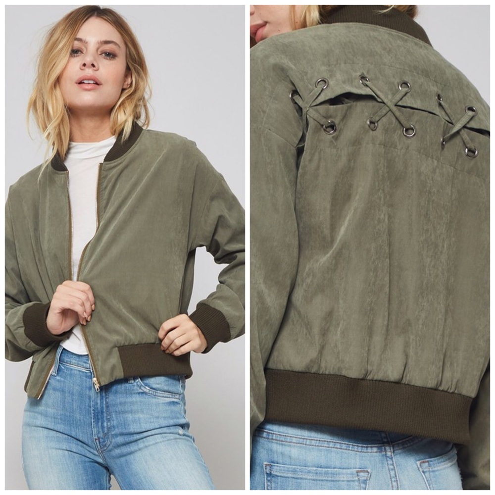 Olive Bomber Jacket - Picture 3 of 4