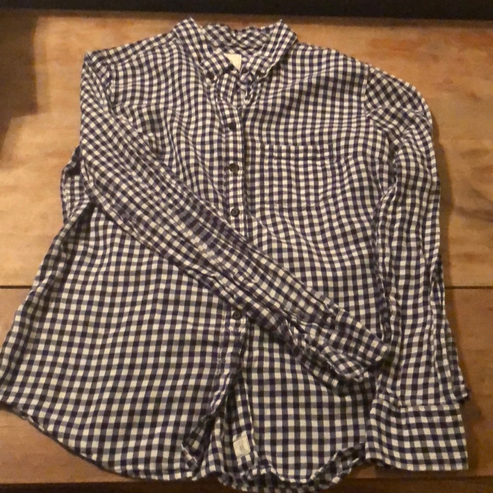 Gap shrunken boyfriend blue + white shirt