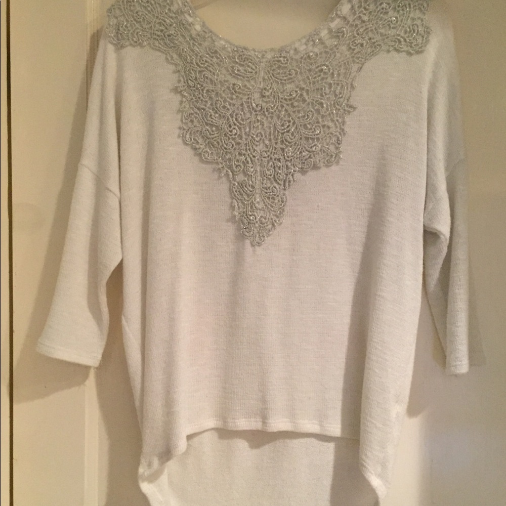 M Brand White Crochet Front Sweater