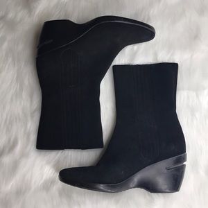 Cole Haan black suede wedge heel boots