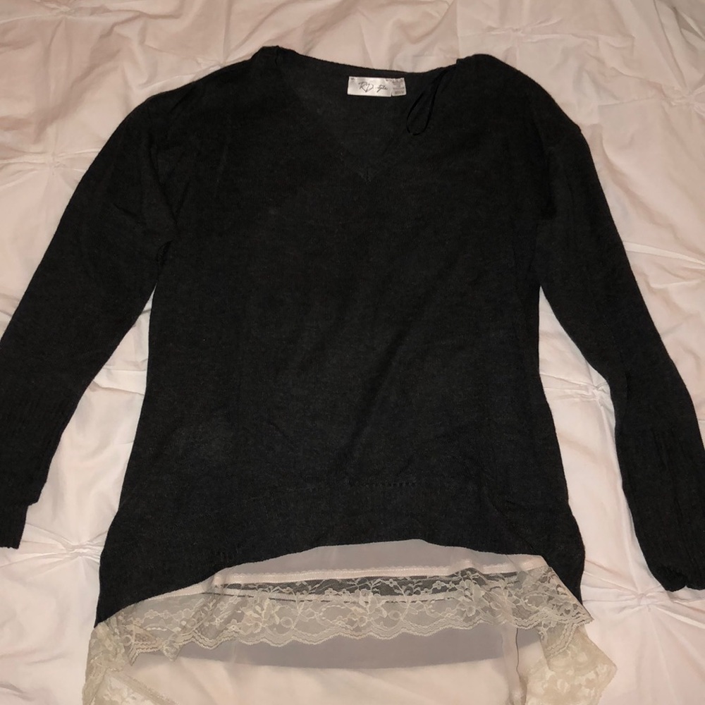 Sale‼️ Grey VNeck Sweater with Lace Bottom