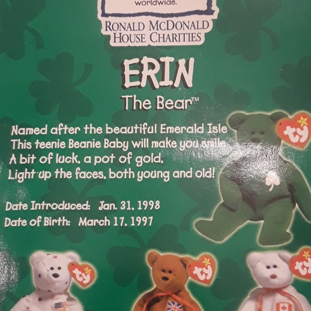 COLLECTORS Teenie Original Beanie "Erin" the Bear - Picture 6 of 7