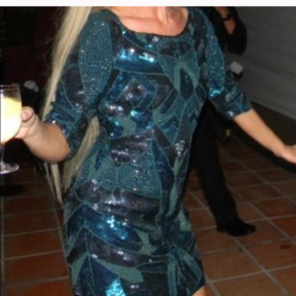 French Connection green blue sequin dress, 6