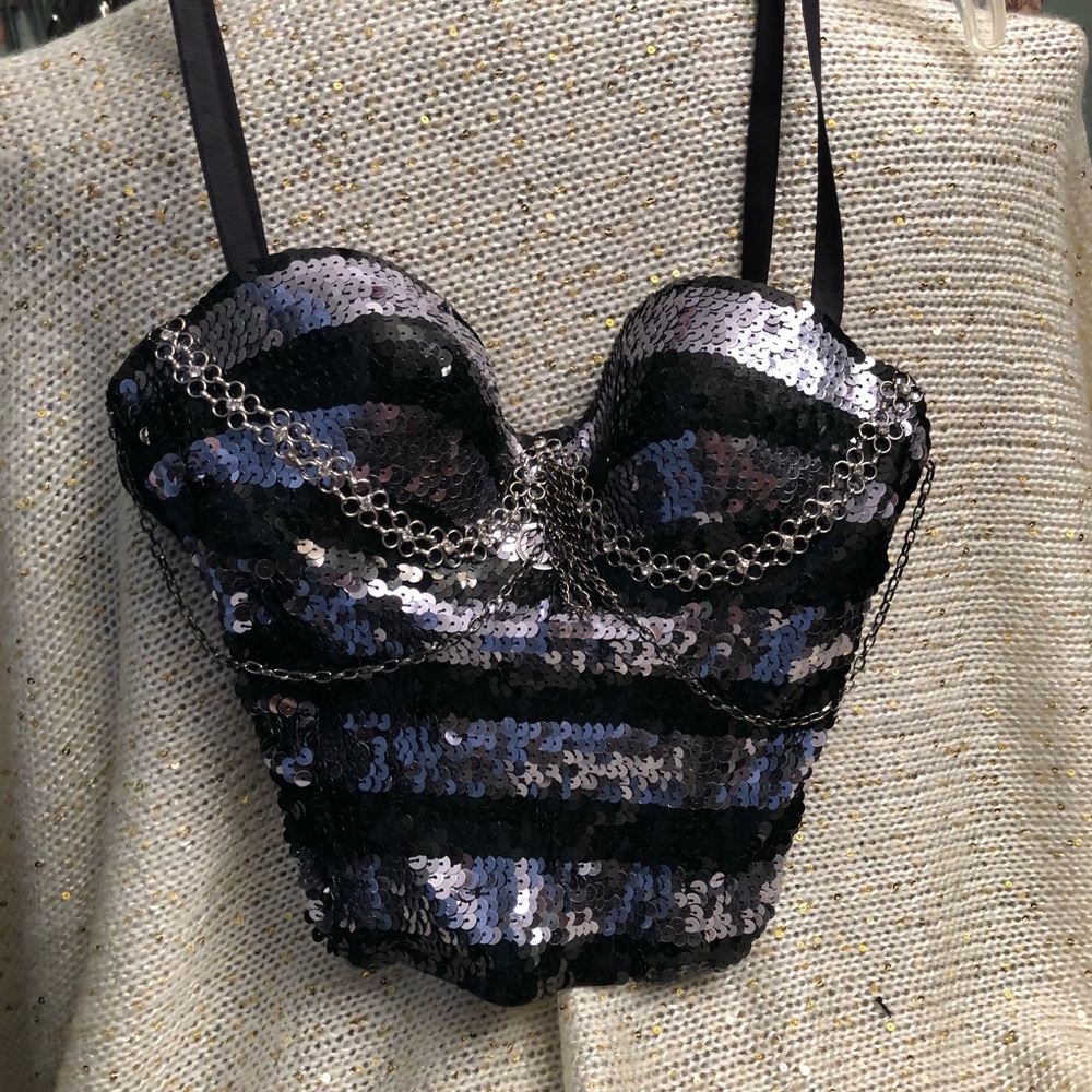 SEQUINED BODICE CROP TOP