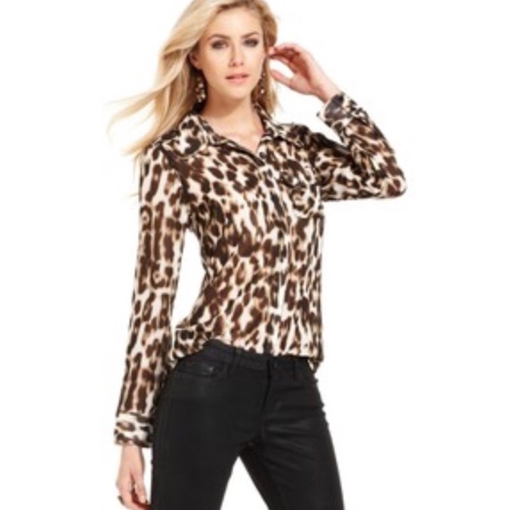 Guess Long-Sleeve Leopard Print Blouse