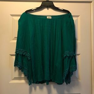 Off the Shoulder Jade Green Shirt with Bell Sleeve