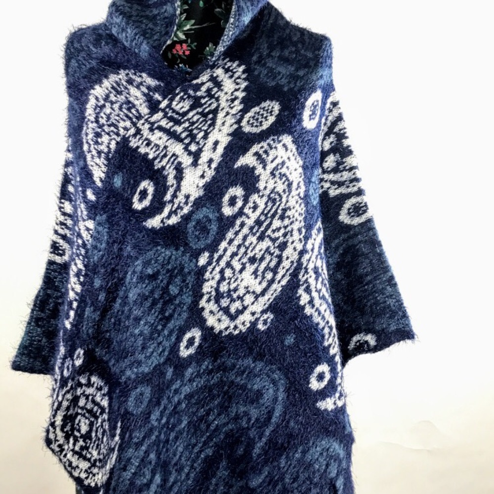 Paisley Sweater Cape with Hood. One size fits all