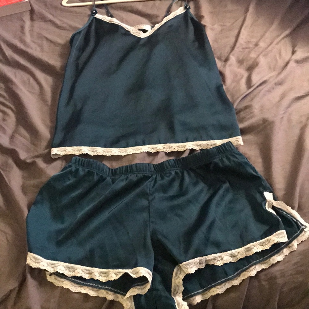 Teal silk pajama set