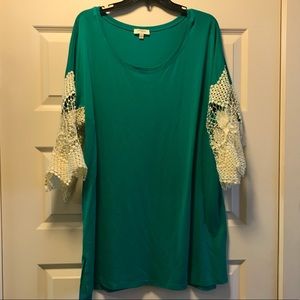 Jade Tunic with Crochet Lace Bell Sleeves