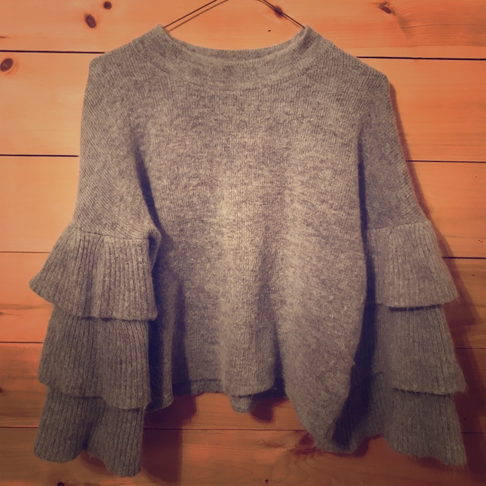 Endless Rose Tiered Ruffle Sweater- Grey