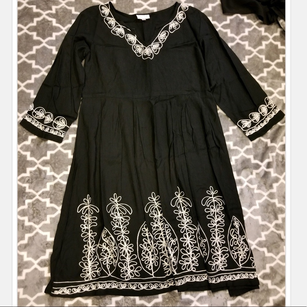 BoHo Black 3/4 Sleeve Dress